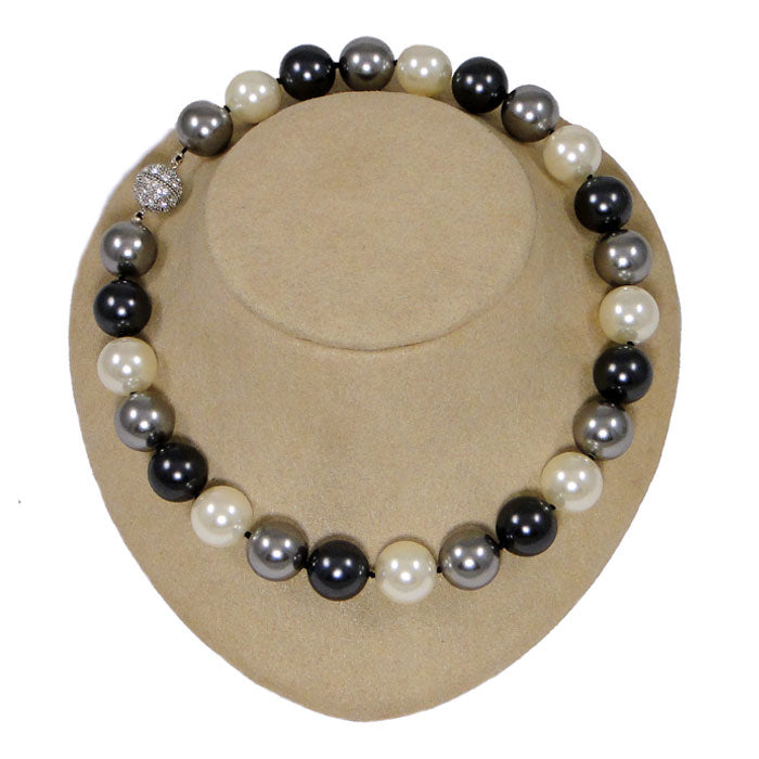 Shell Pearls In Black, White & Silver Multicolor