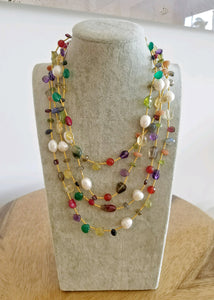 22K Vermeil Multicolor Gemstone & Pearl Chain