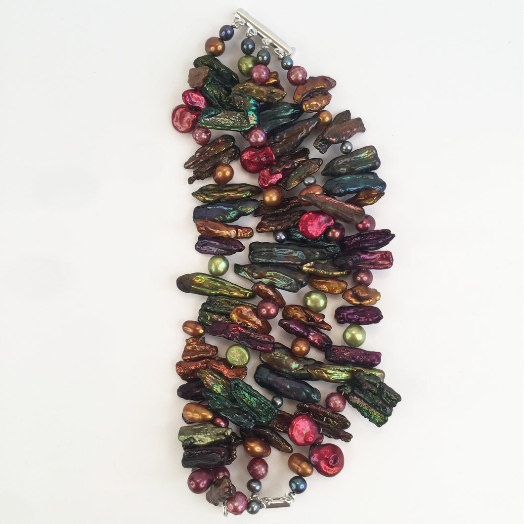 Multicolor Biwa Pearl Cuff Bracelet