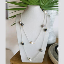 Load image into Gallery viewer, Shell Pearls In Black, White &amp; Silver On Sterling Chain