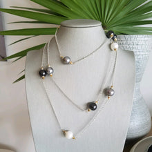 Load image into Gallery viewer, Shell Pearls In Black, White &amp; Silver On Sterling Chain