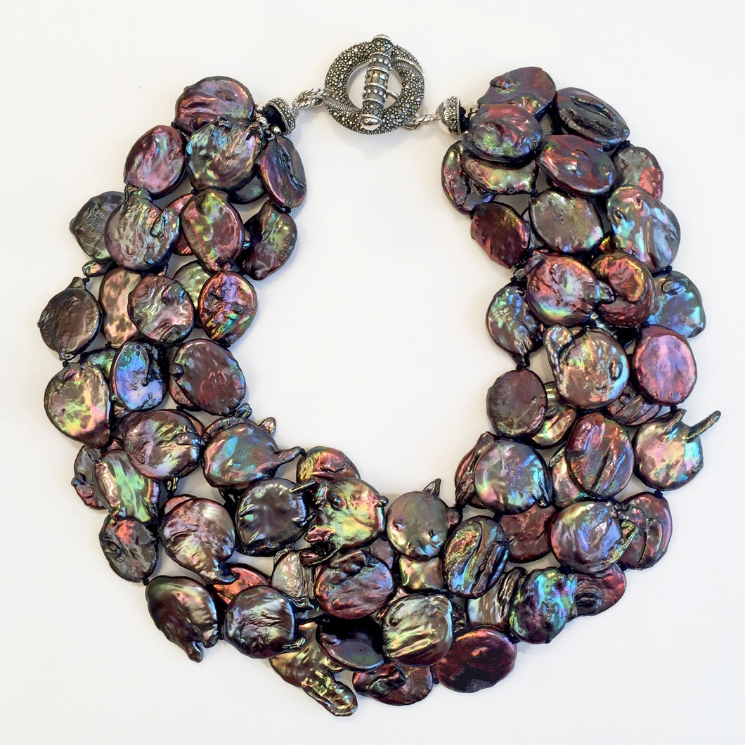 Baroque Coin Pearl Torsade In Peacock